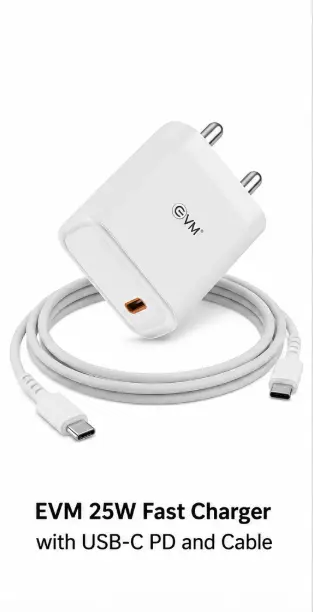 EVM 25W fast charger with USB-C PD and cable