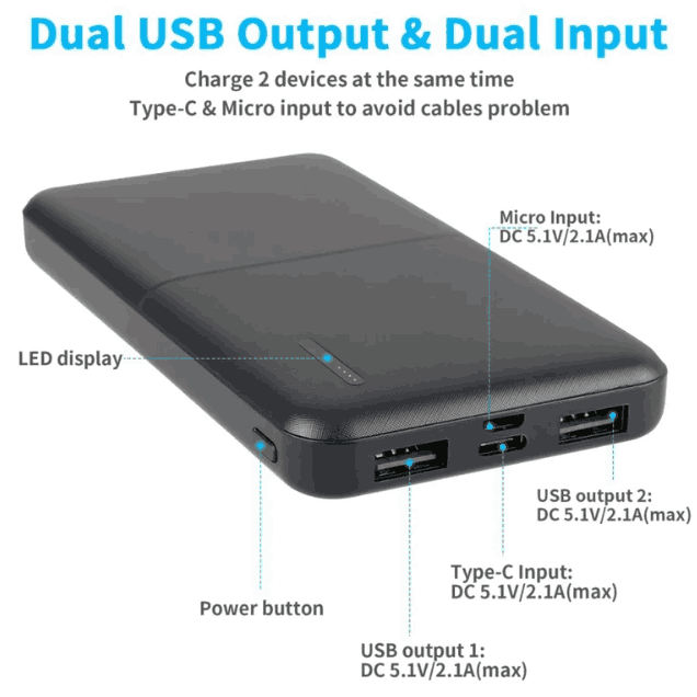 20000mAh power bank charging smartphone multiple times