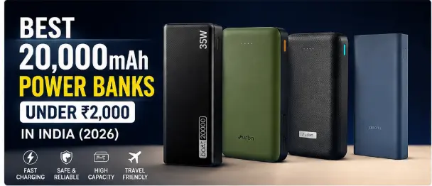 Best 20,000mAh power banks under ₹2,000 in India 2026 featuring boAt, URBN, Redmi and Xiaomi