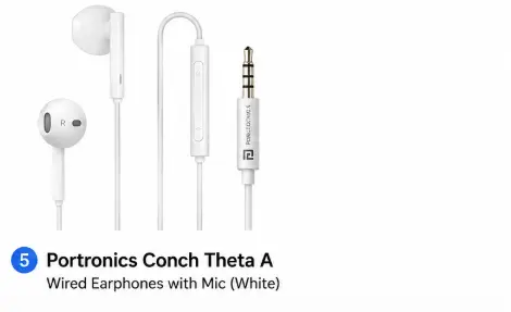 Portronics Conch Theta A wired earphones with microphone in white
