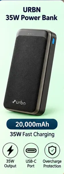 URBN 20,000mAh 35W fast-charging power bank in black