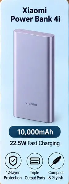 Xiaomi Power Bank 4i 10,000mAh purple power bank with 22.5W fast charging