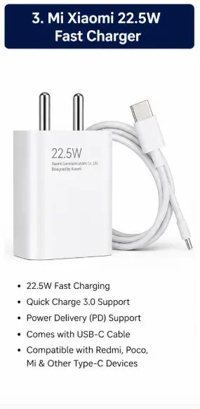 Mi Xiaomi 22.5W fast charger with USB-C cable for compatible Xiaomi and Redmi devices