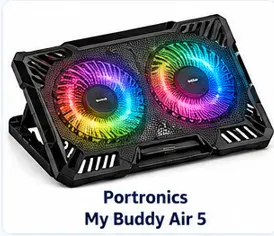 Portronics My Buddy Air 5 laptop cooling pad with dual fans and adjustable height