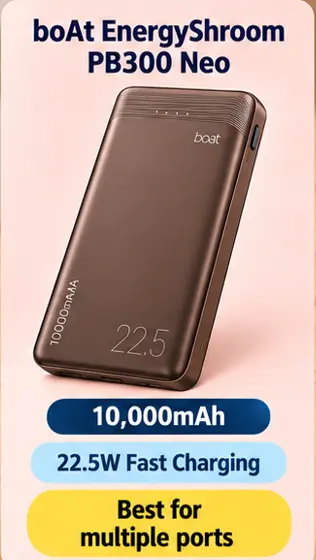 boAt EnergyShroom PB300 Neo 10000mAh power bank in Mocha Brown with 22.5W fast charging