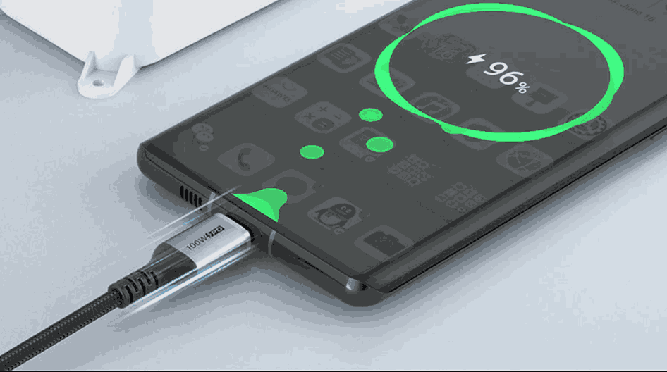 fast charging USB C cable charging smartphone close up