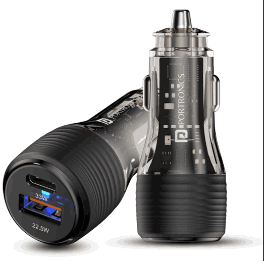 Portronics car charger dual port fast charging