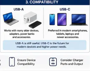 USB-A and USB-C connector compatibility and power comparison
