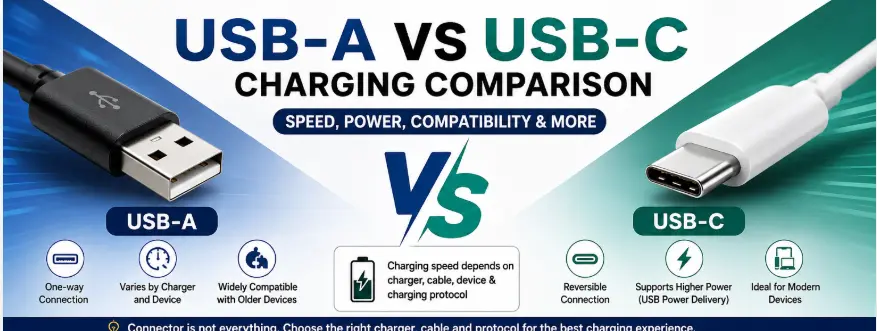 USB-A vs USB-C charging differences speed power and compatibility comparison