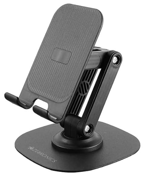 ZEBRONICS MTS200, Foldable Mobile Holder, Upto 9.6 inches, 360° Rotatable