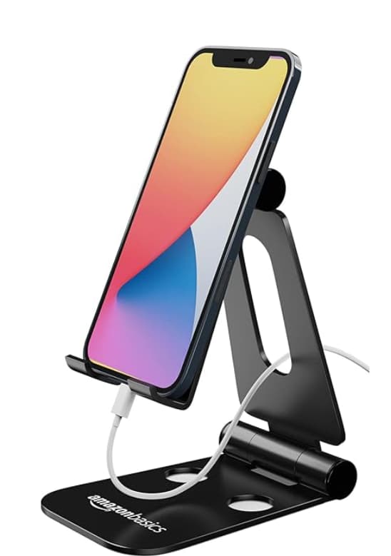 amazon basics Aluminum Adjustable Mobile Phone Foldable Tabletop Stand