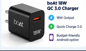 boAt 18W QC 3.0 fast charger with Type-C cable