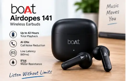 boAt Airdopes 141 wireless earbuds with charging case