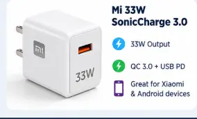 Mi 33W SonicCharge 3.0 fast charger for Xiaomi and Android phones