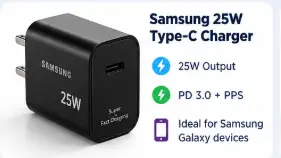 Samsung 25W Type-C fast charger with PD 3.0 and PPS