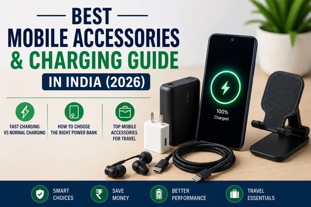 Best Charging & Mobile Accessories Guide showing power bank, fast charger, and mobile accessories in India