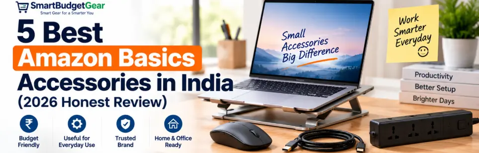 5 best Amazon Basics accessories in India including USB-C cable, wireless mouse, laptop stand, HDMI cable and power strip