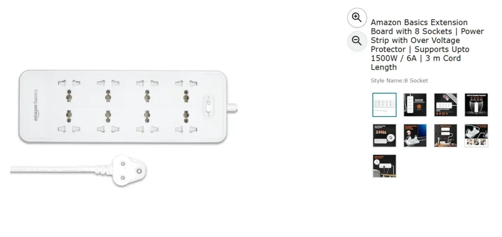 Amazon Basics Extension Board with 8 Sockets | Power Strip