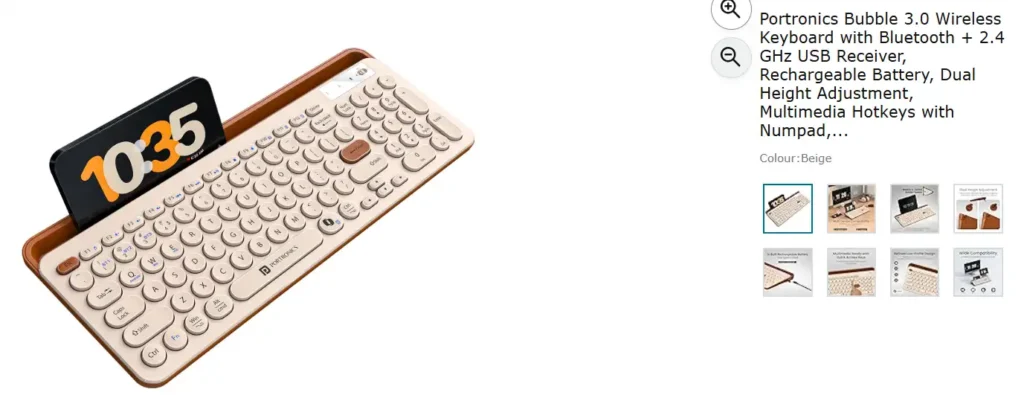 Portronics Bubble 3.0 Wireless Keyboard with Bluetooth and 2.4 GHz USB Receiver