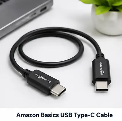 Amazon Basics USB-C fast charging cable for smartphones, tablets and laptops