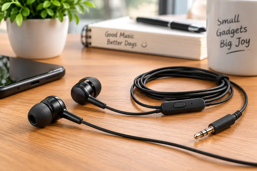 Wired earphones with inline microphone and 3.5mm audio connector