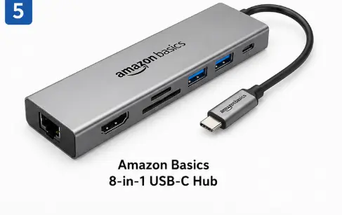Amazon Basics 8-in-1 USB-C hub with HDMI and Ethernet ports