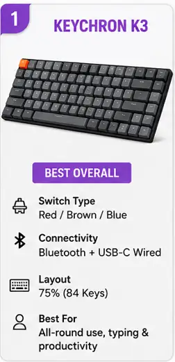 Keychron K3 ultra-slim wireless mechanical keyboard with low-profile switches