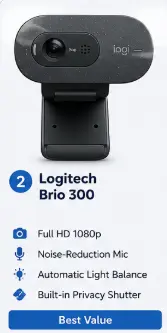 Logitech Brio 300 Full HD Webcam for meetings with privacy shutter and noise reduction microphone