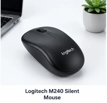 Logitech M240 silent wireless mouse for laptops with compact ergonomic design