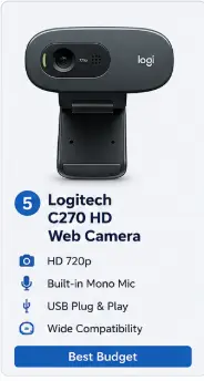 Logitech C270 HD Web Camera – Budget webcam for online meetings and video calls