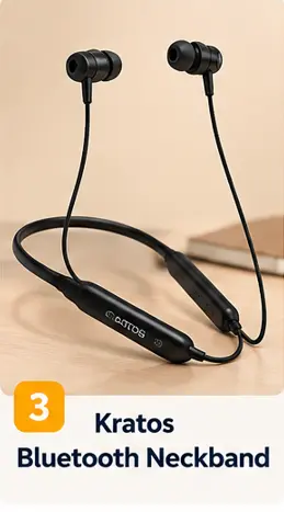 Kratos Black Bluetooth neckband with 55-hour playtime and deep bass