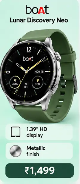 boAt Lunar Discovery Neo smartwatch with 1.39-inch HD display and metallic finish